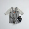 (預購)_Minirobe_秋 條紋前大口袋吊帶褲