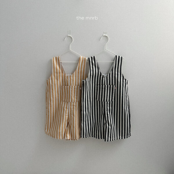 (預購)_Minirobe_秋 條紋前大口袋吊帶褲