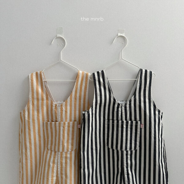(預購)_Minirobe_秋 條紋前大口袋吊帶褲