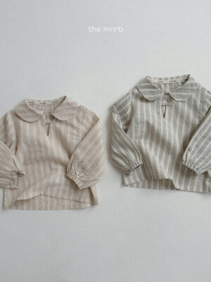 (預購)_Minirobe_秋 小圓領條紋氣質襯衫